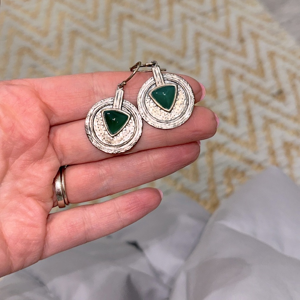 Silver and Green Dangling Earings